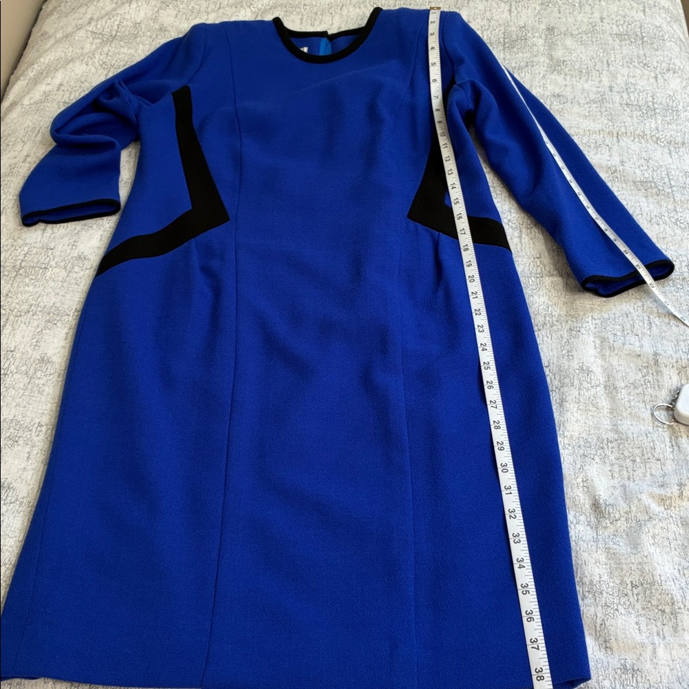 Elegant Blue Long Sleeve Dress; 100% Wool Crepe Midi Sheath Dress; Lined; Sz:16 - Picture 10 of 10
